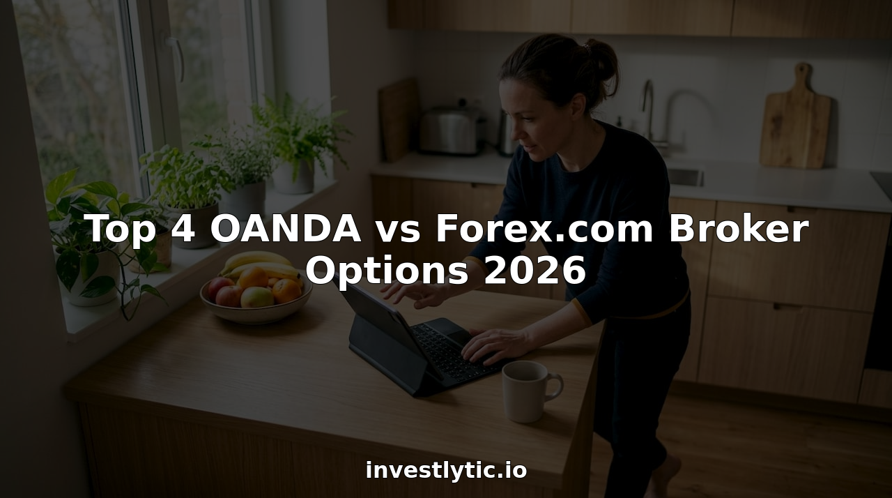 Trader reviewing forex broker comparisons at a desk with a tablet